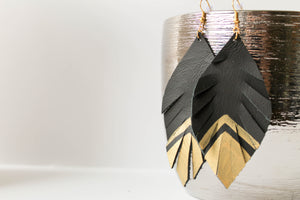 Leather Feather Earrings - Gold Arrow