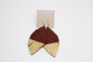 Leather Feather Earrings - Gold Dipped