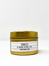 Load image into Gallery viewer, Tobacco - 4oz. Gold Tin Soy Candle
