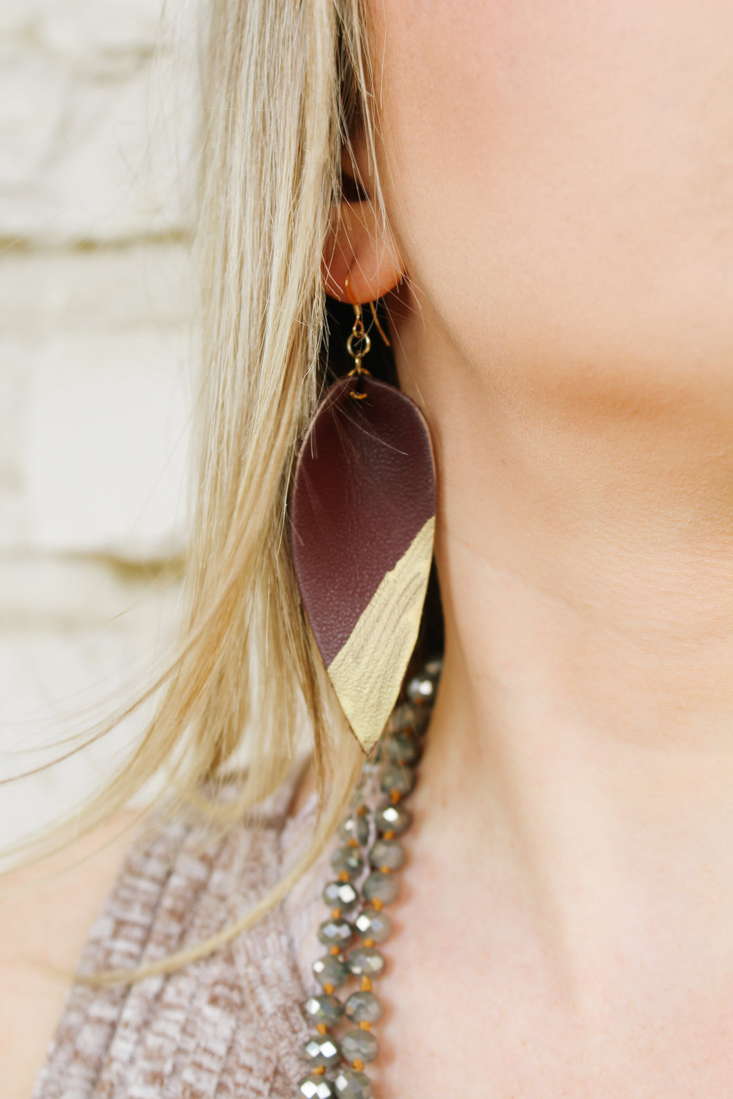 Leather Teardrop Earrings - Gold Brushed