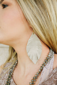 Leather Feather Earrings - Metallic