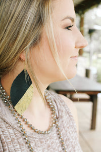 Leather Feather Earrings - Black and Gold Dipped