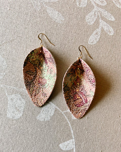 Leather Feather Earrings - Pink Print