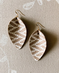 Leather Feather Earrings - Taupe & Cream