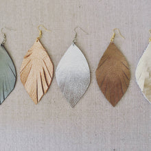 Load image into Gallery viewer, Leather Feather Earrings - Metallic
